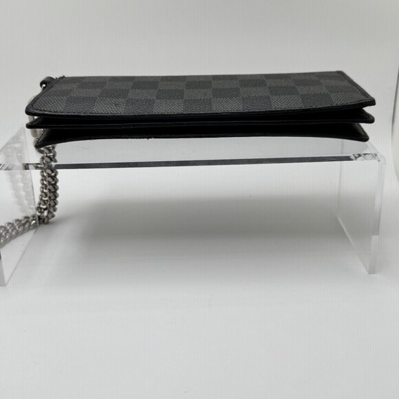 Louis Vuitton Black Checkered Wallet with Silver Chain - Picture 16 of 16